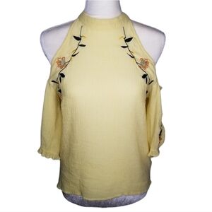 DECO FASHION Yellow Embroidered Top Sz S